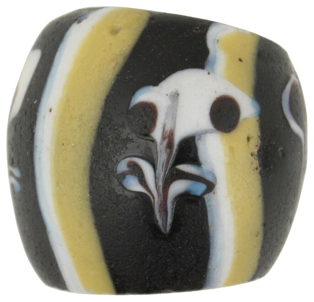 Old African trade bead black Ghost Fancy Venetian wound glass bead lampwork rare - Tribalgh