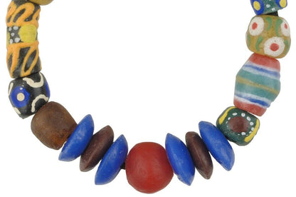 African powder glass recycled beads handmade stretched bracelet Krobo trade - Tribalgh