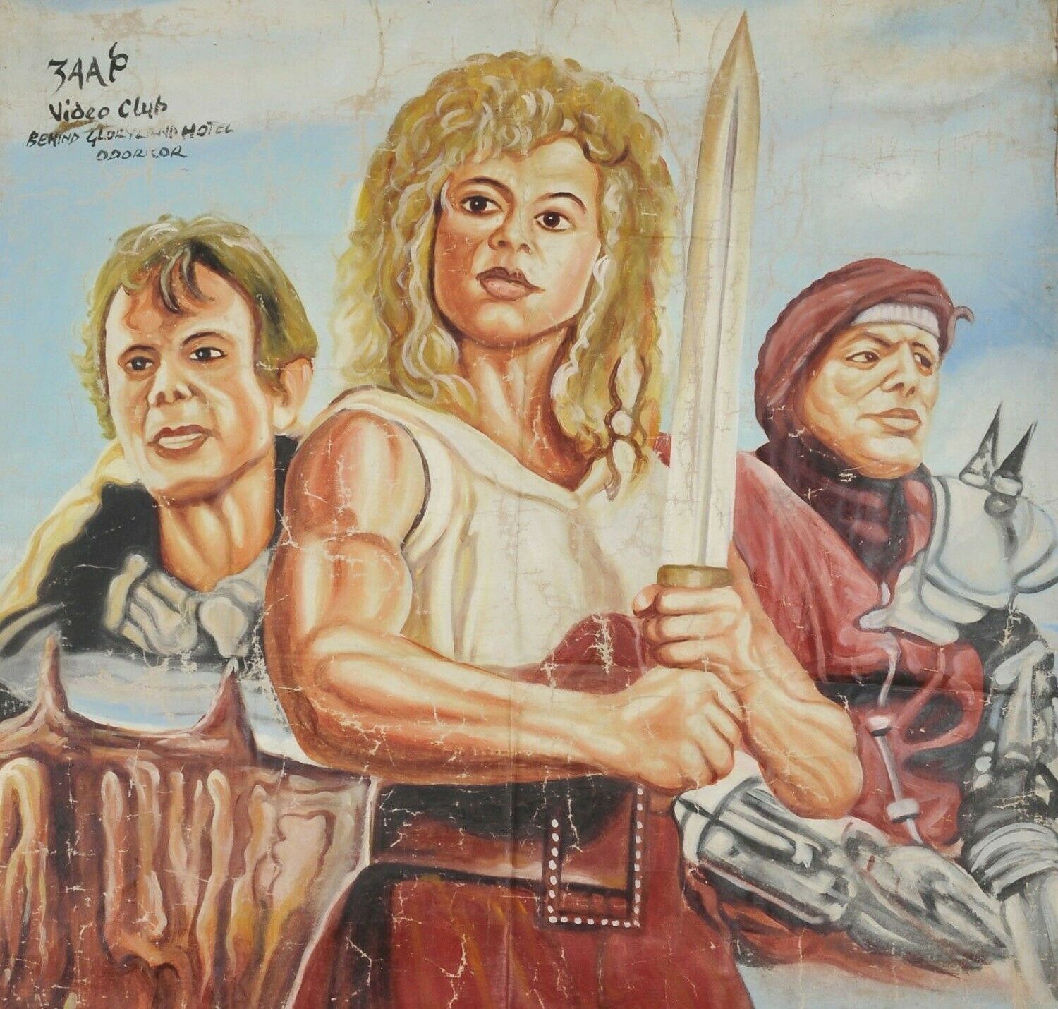 Movie poster Ghana African cinema hand oil painted flour sack canvas KNIGHTS - Tribalgh