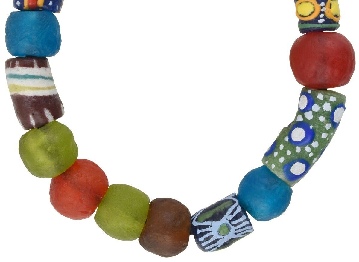 Recycled beads powder glass handmade Krobo African trade stretched bracelet - Tribalgh