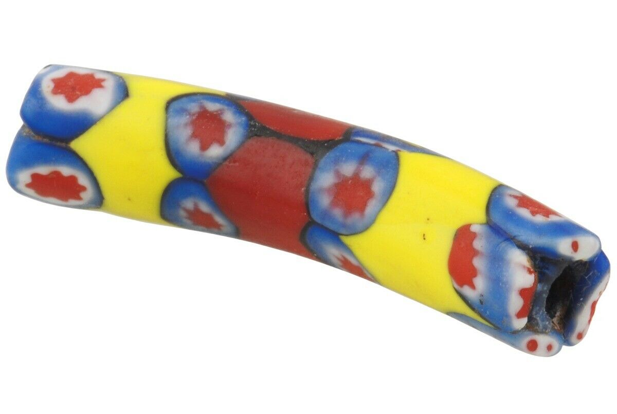 Antique African trade bead elbow Millefiori Venetian mosaic glass banded rare - Tribalgh