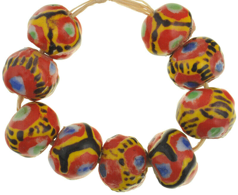 Handmade African glass beads large Kiffa polychrome trade beads Mauritania new - Tribalgh