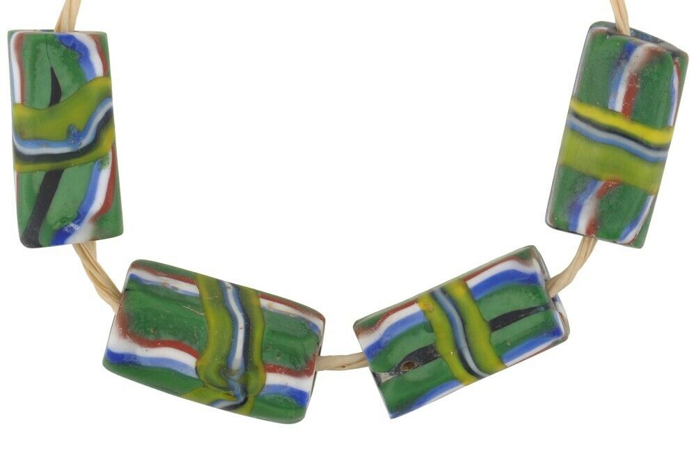 African trade beads banded rectangular millefiori old Venetian glass beads rare - Tribalgh