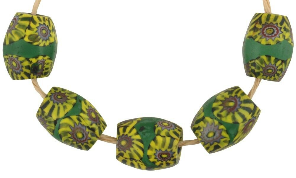 Old African trade beads antique Venetian Millefiori mosaic glass oval - Tribalgh