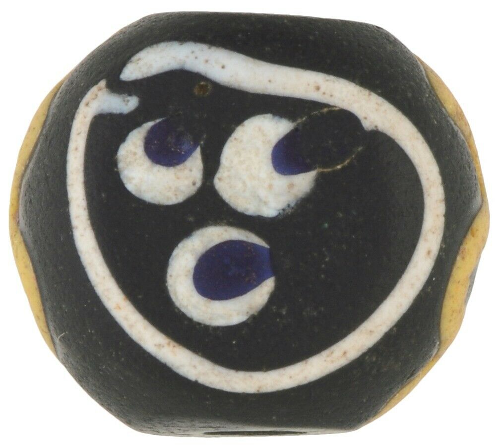 Old African trade bead Baule face Venetian glass bead black fancy lampwork rare - Tribalgh