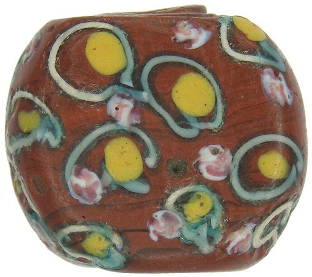 Old African trade beads brick tabular Fancy Venetian glass bead lampwork Ghana - Tribalgh