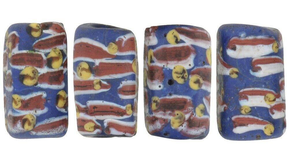 Old African trade beads rectangular Fancy Venetian glass beads Ghana trade rare - Tribalgh