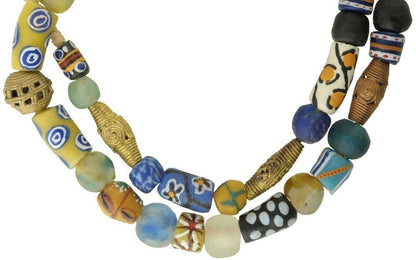 Ashanti brass beads recycled glass Krobo handmade ethnic jewelry African trade - Tribalgh