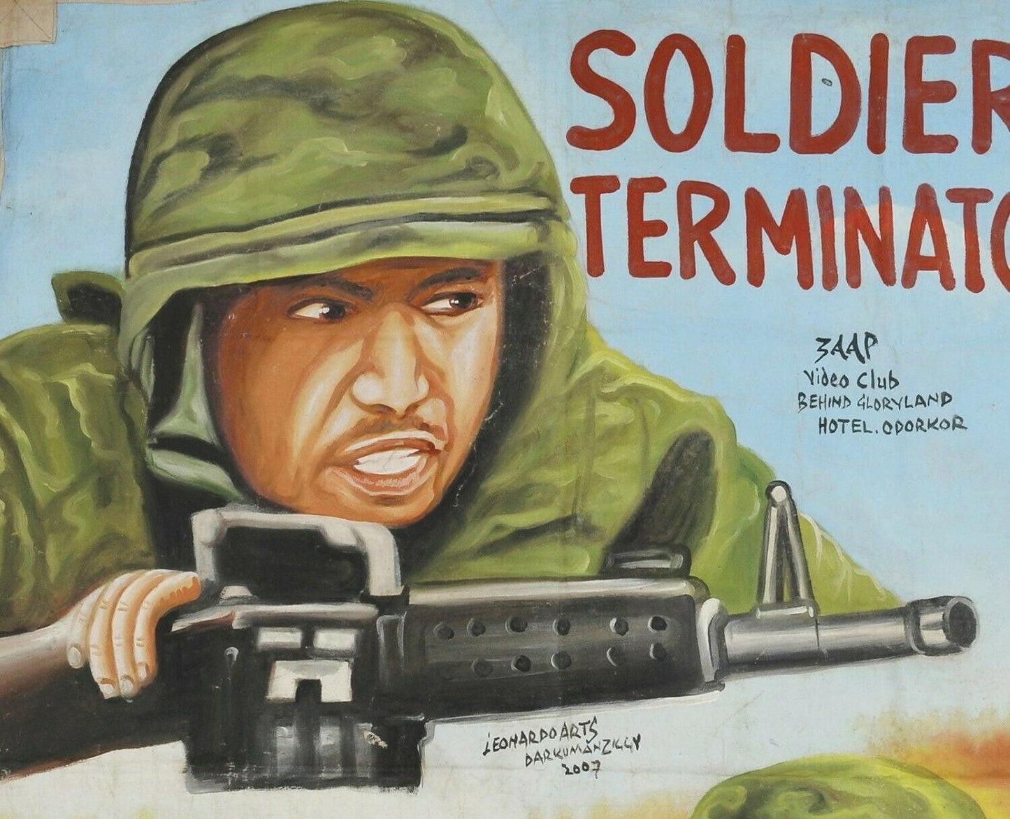 Αφίσα κινηματογράφου κινηματογράφου της Γκάνας αφρικανικής τέχνης ζωγραφισμένη στο χέρι SOLDIER TERNMINATOR - Tribalgh