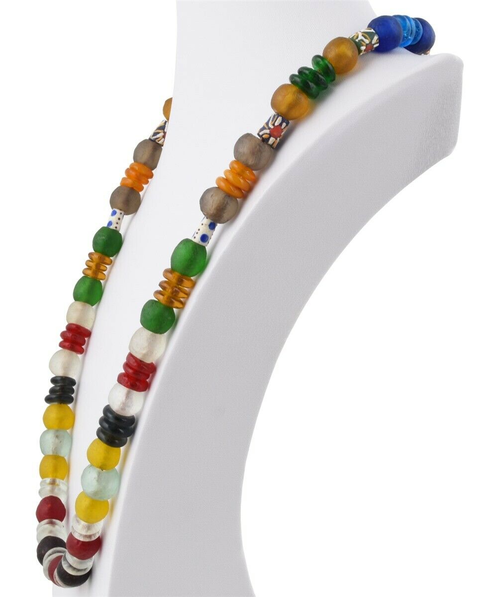 Handmade necklace recycled powder glass beads Krobo Ghana jewelry African trade - Tribalgh