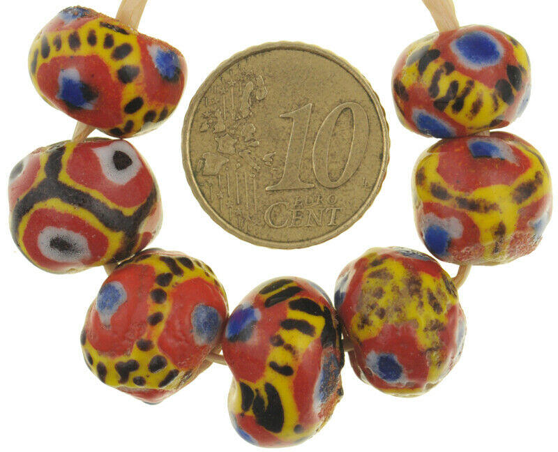 African glass trade beads round Kiffa handmade beads polychrome Mauritania new - Tribalgh