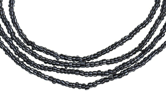 Vintage Old Venetian Drawn Striped Black 1.5–2 mm Seed Trade Beads Strand