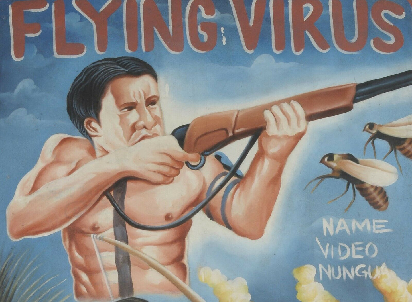 Hand painted Ghana movie cinema poster Flour sack canvas Art FLYING VIRUS - Tribalgh