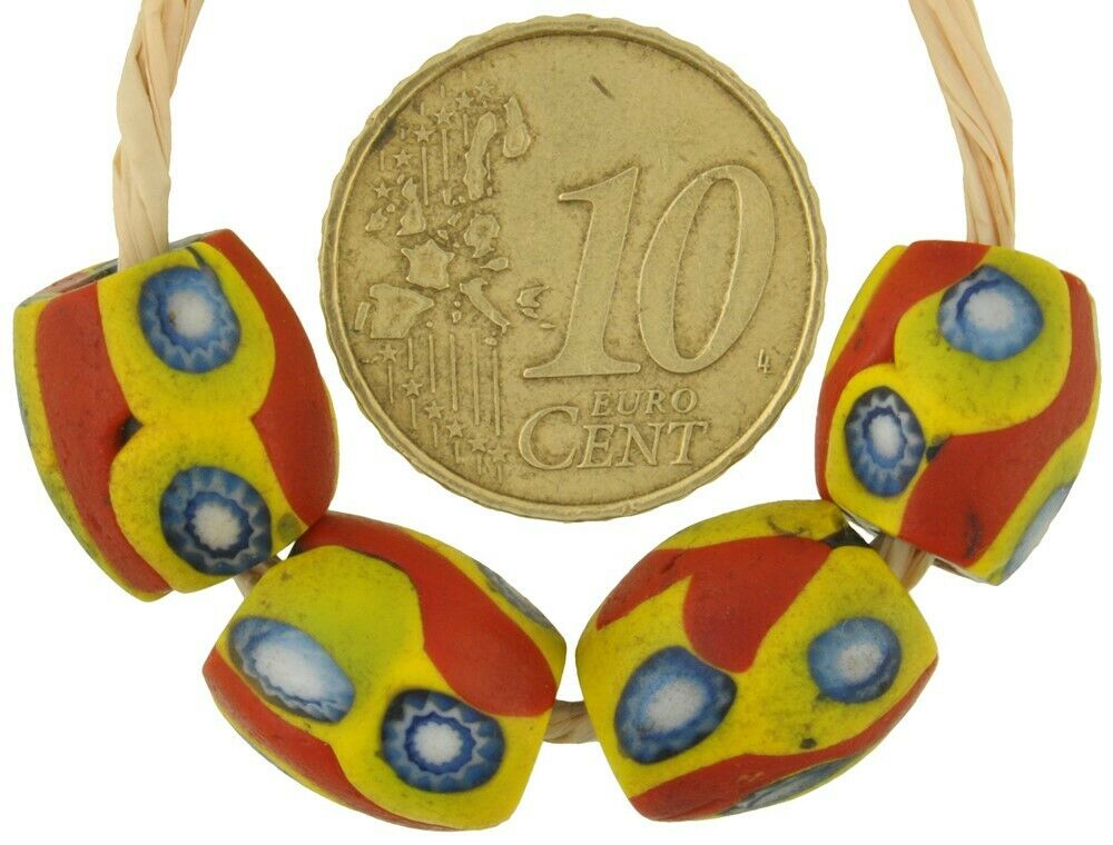 Old African Trade Beads Oval Antique Millefiori Venetian Mosaic Glass - alternate view