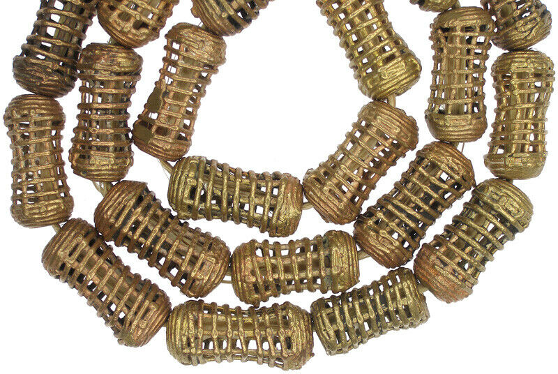 African handmade brass beads Ghana Ashanti Akan bronze casting lost wax necklace - Tribalgh