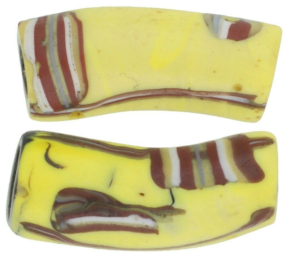 Antique African Trade Beads Elbow Millefiori Venetian Glass Murano Mosaic Pair