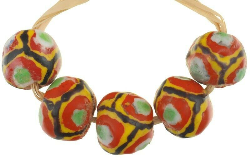 African trade beads polychrome Kiffa glass beads round Mauritania handmade new - Tribalgh