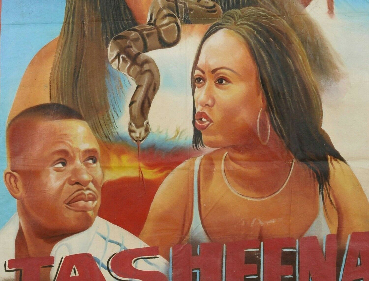 Pintura Película Cine cartel Africano pintado a mano Arte harina saco lienzo Tasheena - Tribalgh