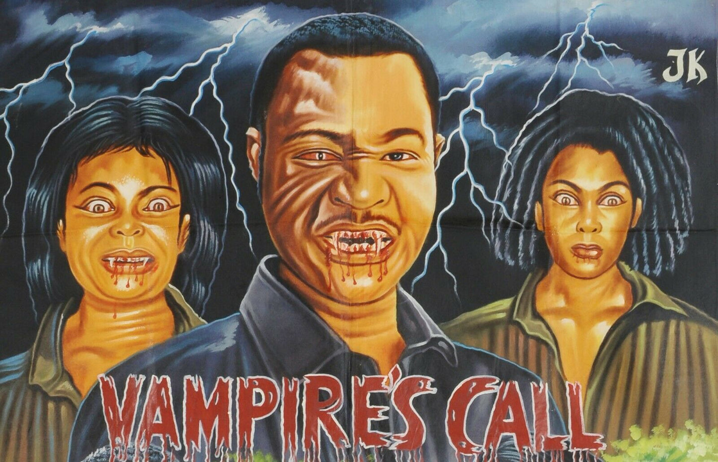 Αφίσα Cinema Movie Ghana Αφρικανικός καμβάς ζωγραφισμένος στο χέρι VAMPIRES CALL - Tribalgh