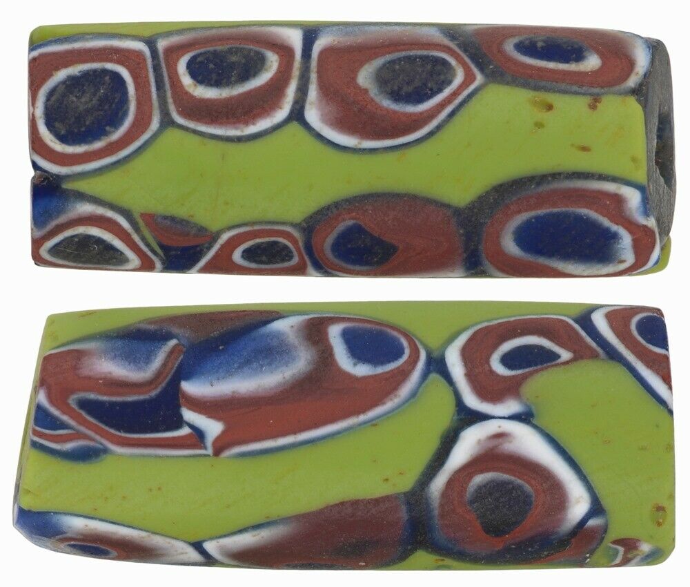 Antique Venetian millefiori glass beads old African trade large mosaic rare - Tribalgh