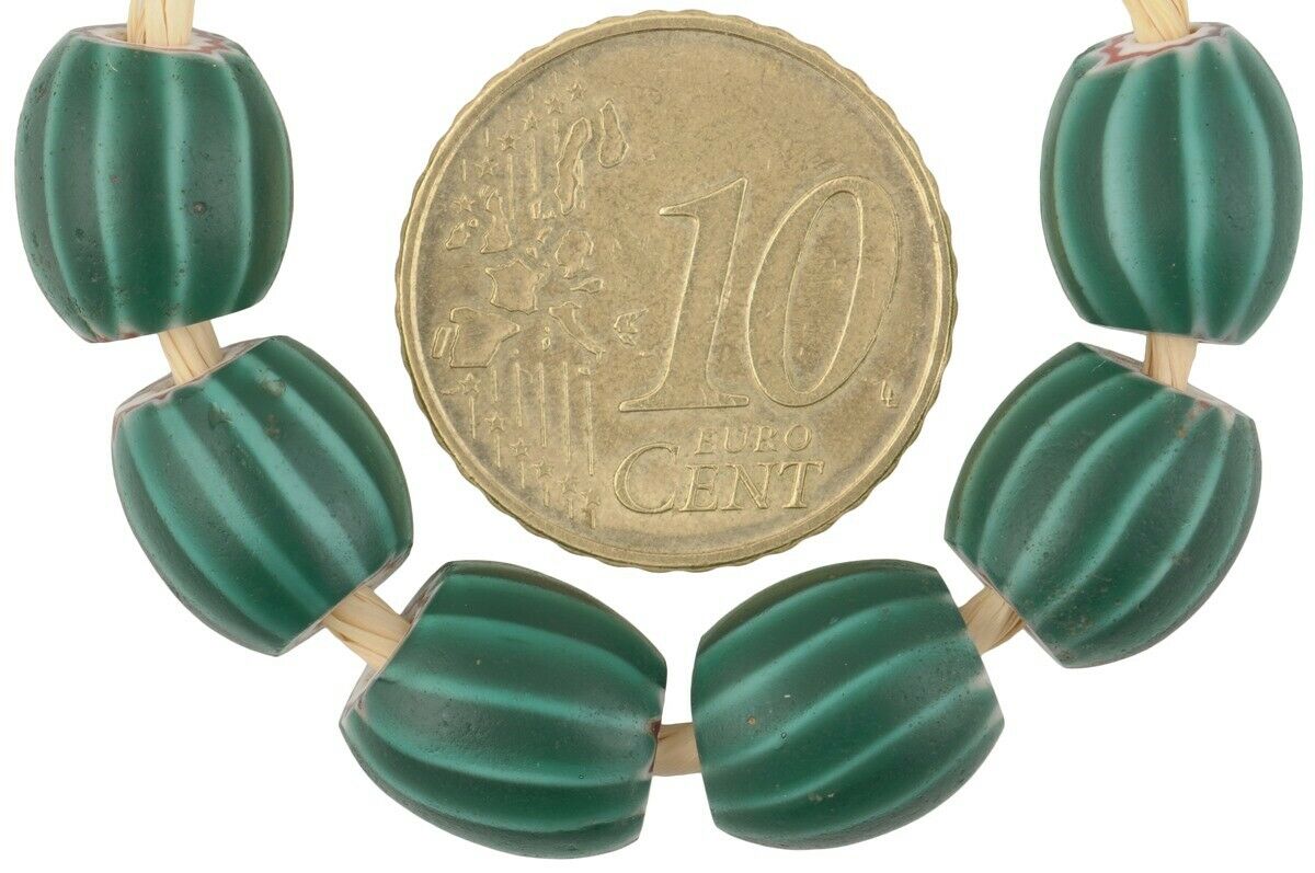 African trade antique chevron Venetian glass beads old green 4 layers Ghana - Tribalgh