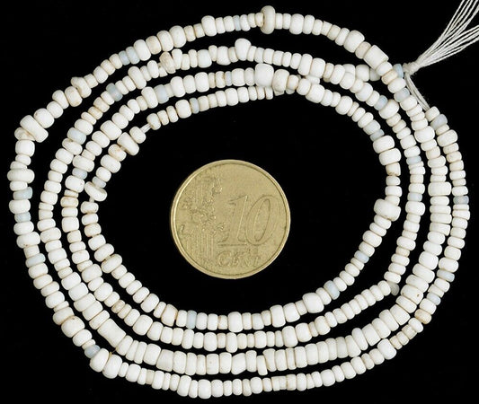 Exquisite Tiny White Old Venetian Seed Beads Strand • 27″ Vintage Trade Beads