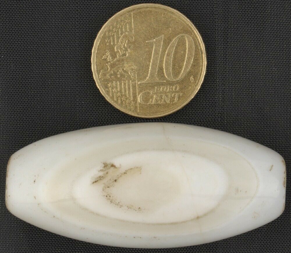 Anique white agate stone bead Cambay India large pendant African trade Ghana - Tribalgh