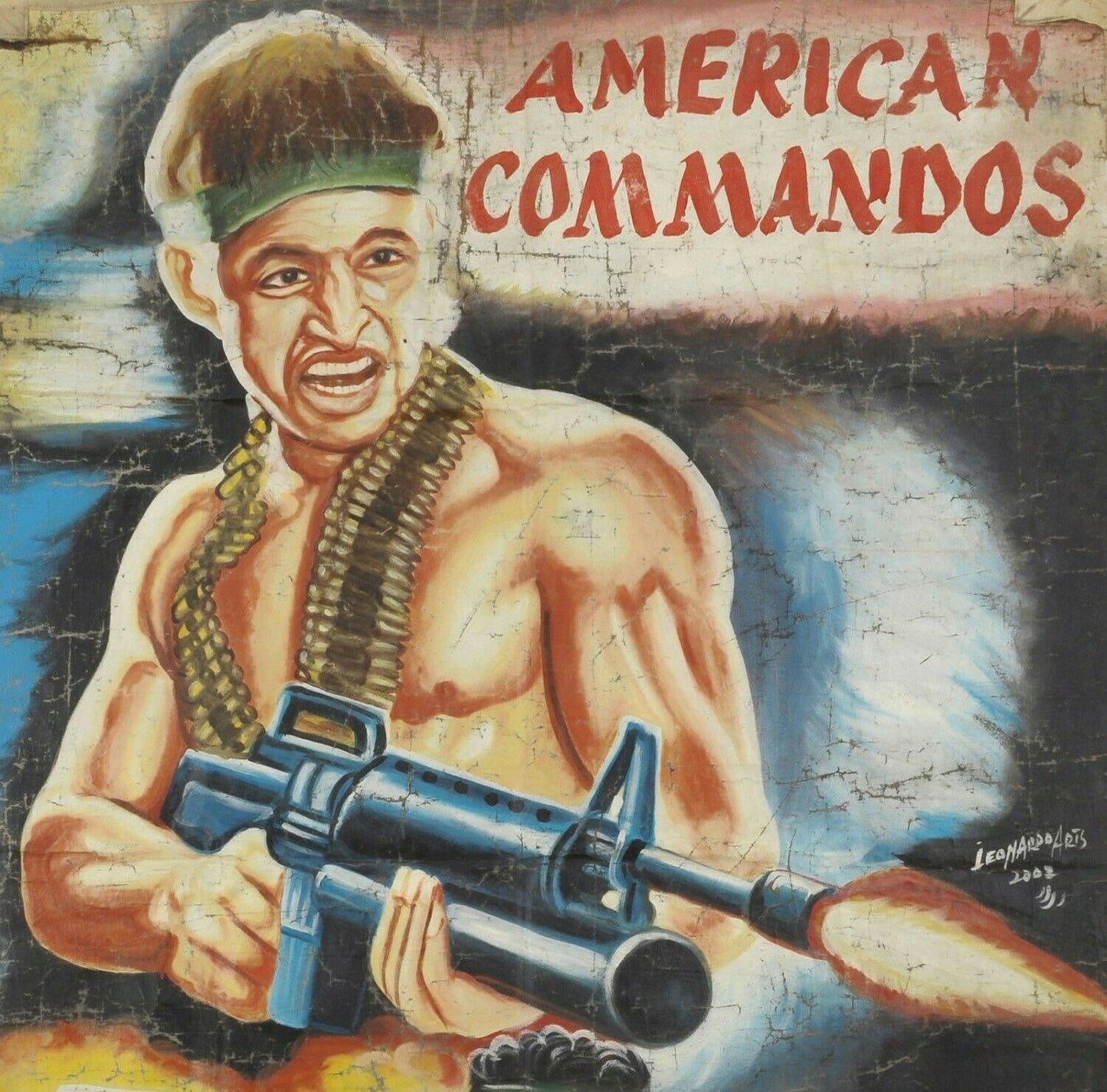 Αφίσα ταινίας Κινηματογράφος Γκάνα Αφρικανικό λάδι Χειροποίητος σάκος αλευριού AMERICAN COMMANDOS - Tribalgh