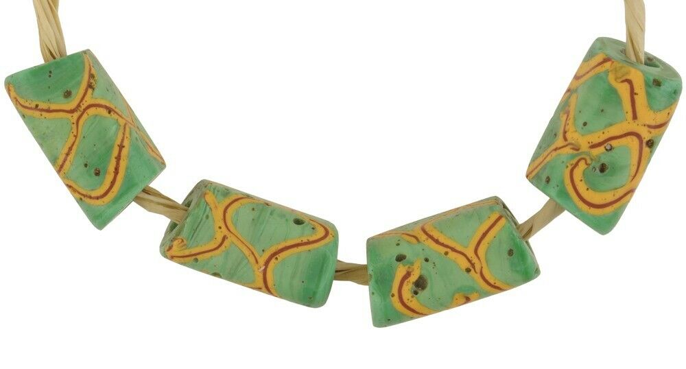 Rare African trade beads old Rattle Snake Venetian glass beads rectangular Fancy - Tribalgh