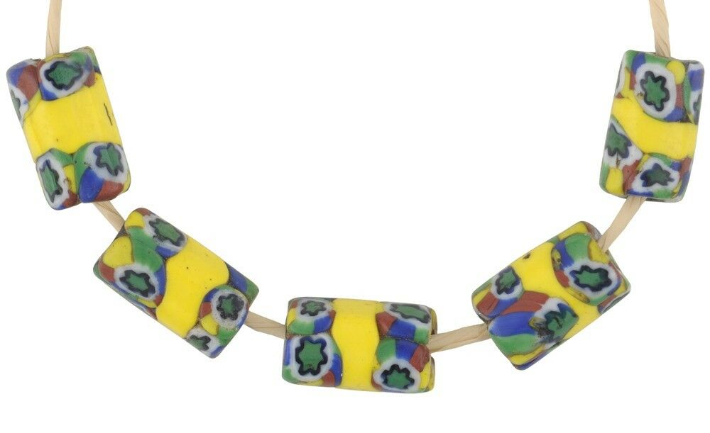 Old African Trade Beads Banded Millefiori Venetian Glass Beads Murano Mosaic - alternate view