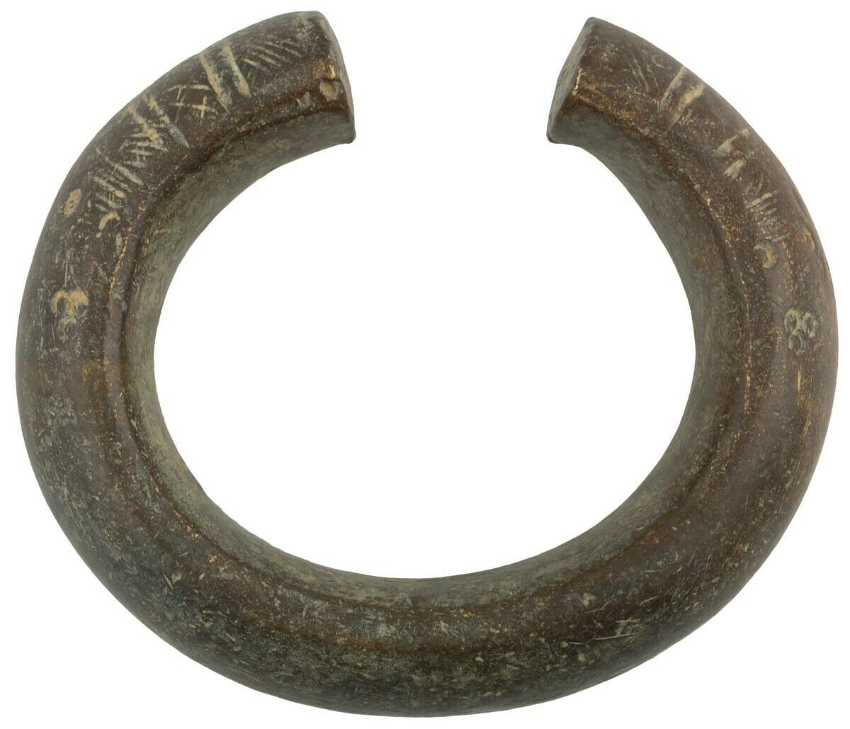 African Old Brass Bronze Bracelet Currency Baby Size Fulani Ghana Burkina Faso - zoomed-in detail