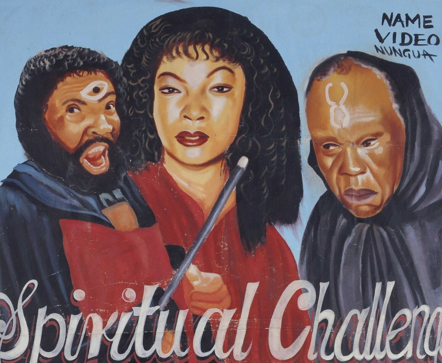 Movie poster Ghana African Cinema hand painted sack canvas SPIRITUAL CHALLENGE - Tribalgh