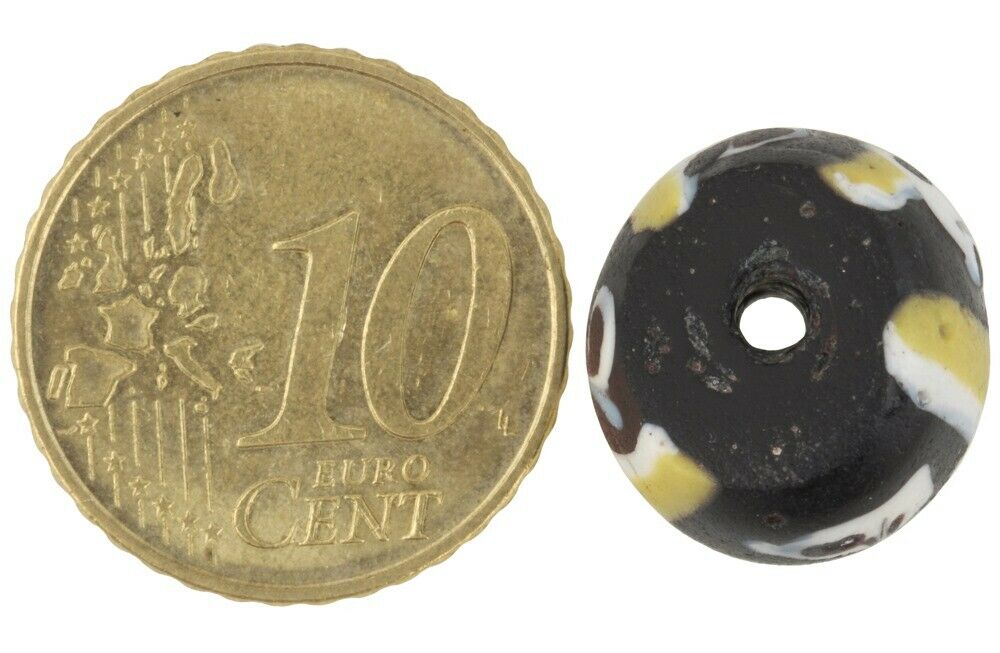 Old African trade bead black Ghost Fancy Venetian wound glass bead lampwork rare - Tribalgh