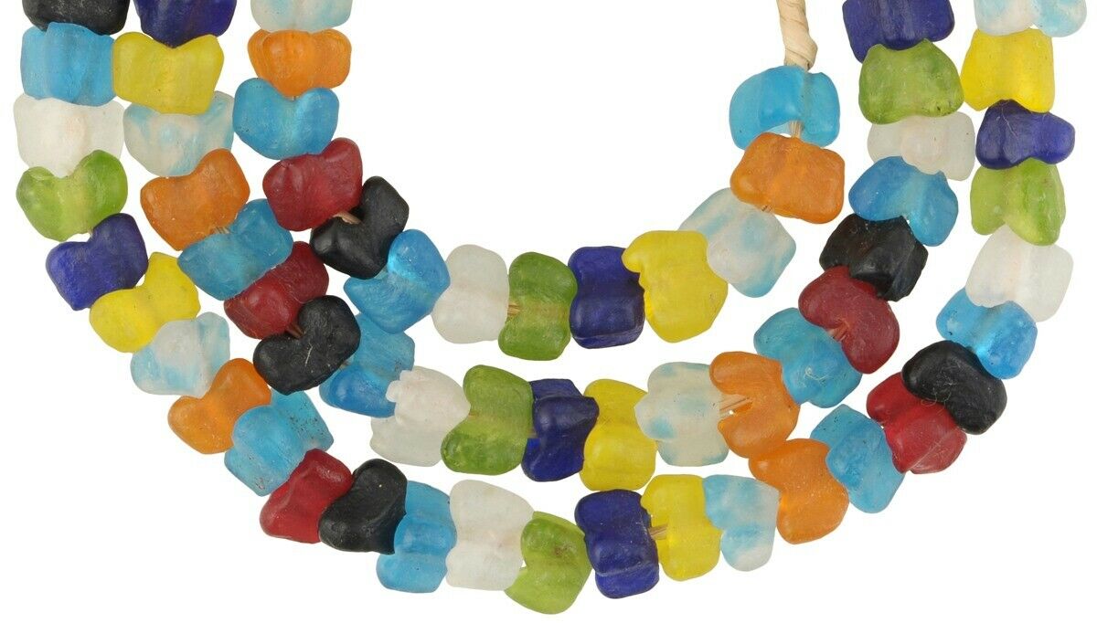 African powder glass beads recycled Krobo translucent Ghana trade handmade - Tribalgh