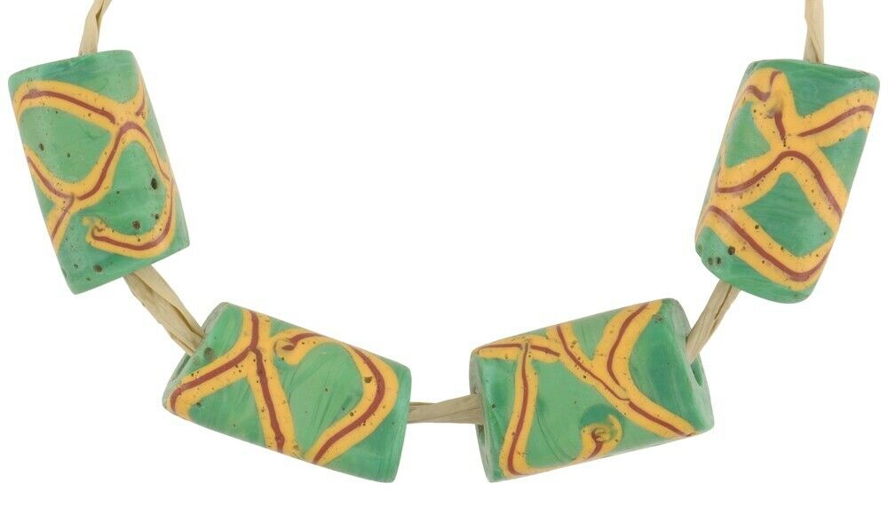 African trade beads old Rattle Snake Venetian glass beads rectangular lampwork - Tribalgh