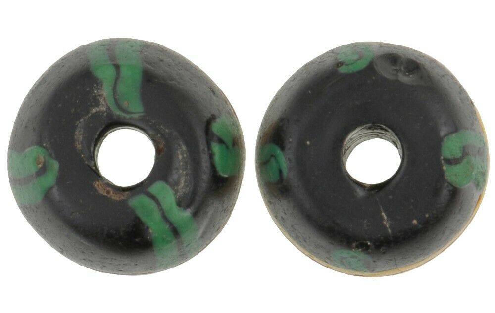African trade beads black French cross old Venetian glass beads lampwork rare - Tribalgh