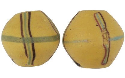 Αντίκες αφρικανικές χάντρες εμπορίου παλιό βενετσιάνικο γυάλινο λυχνάρι με κίτρινο βασιλικό δίκωνο - Tribalgh