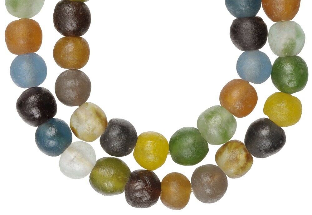 African trade recycled beads glass powder Krobo handmade translucent necklace - Tribalgh
