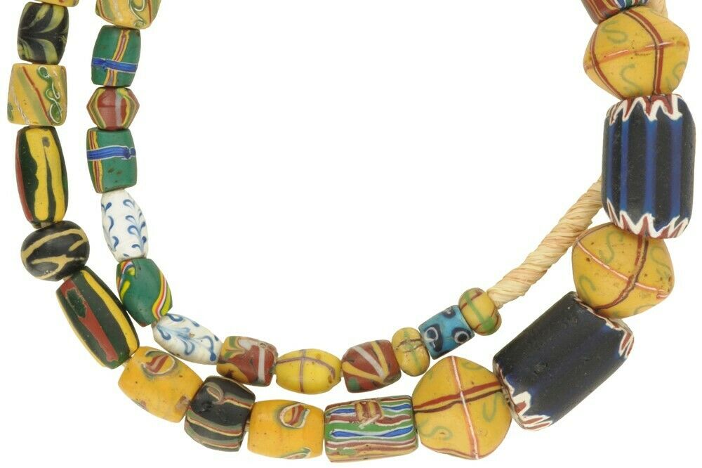 Afrikanischer Handel antike Perlen Venezianische alte Lampwork Glas Phantasie King Eye Chevron - Tribalgh