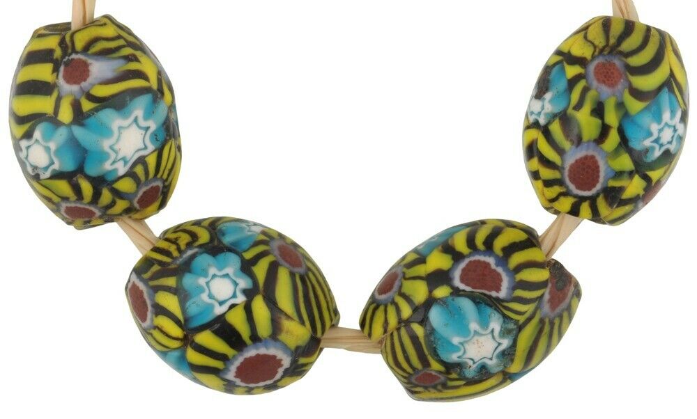 Old African glass trade beads oval Millefiori Venetian glass beads Ghana trade - Tribalgh