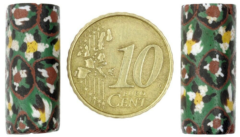 Antique African trade beads millefiori Venetian glass large Murano mosaic pair - Tribalgh