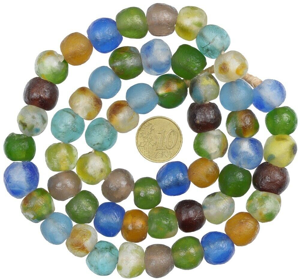 Handmade recycled glass powder beads Krobo ethnic tribal necklace African trade - Tribalgh