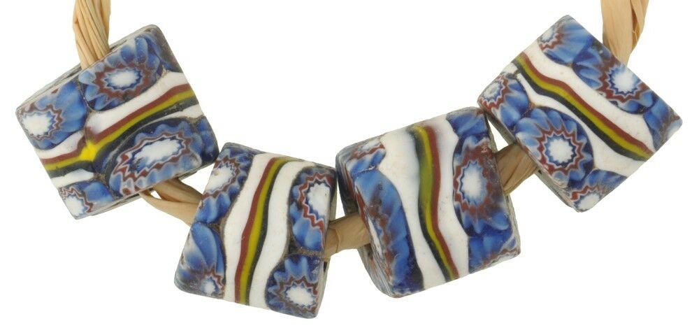 African Trade Beads Banded Old Millefiori Venetian Mosaic Glass Beads Rare Ghana - alternate view