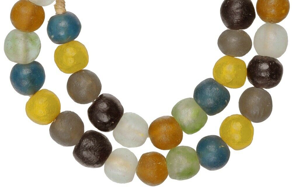 African trade beads recycled powder glass Krobo ethnic jewelry tribal necklace - Tribalgh