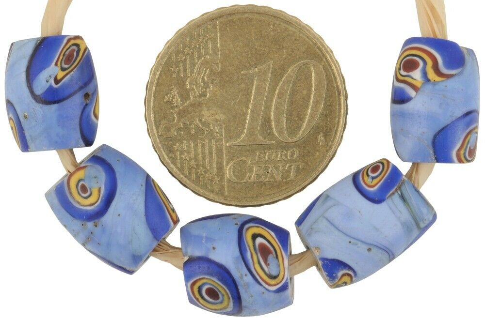 Rare African trade beads old oval millefiori Venetian mosaic glass beads Ghana - Tribalgh