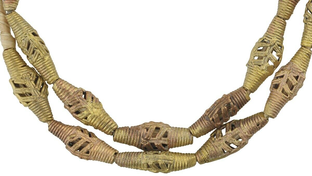 New "Feather" Tabular Brass Beads - Handcrafted By Ashanti Artisans - alternate view