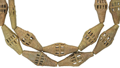 Perline in ottone fatte a mano Ashanti Ghana fusione in bronzo a cera persa tabulare commercio africano - Tribalgh
