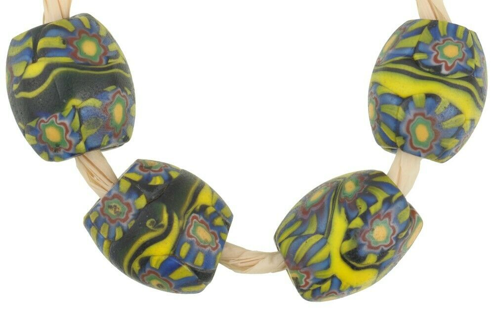 Old African trade beads banded oval Millefiori Venetian glass beads Ghana trade - Tribalgh