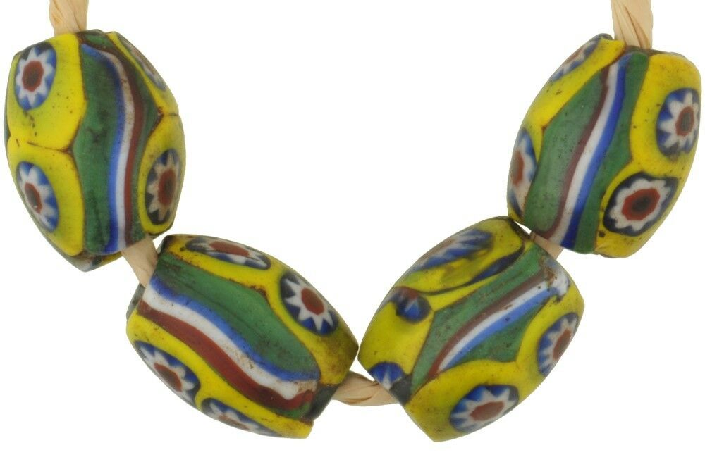 African glass trade beads old oval Millefiori Venetian glass beads Murano mosaic - Tribalgh