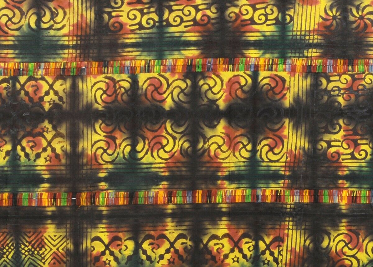 Adinkra Batik Hand Stamped Tie Dye African art Ashanti Kumasi cloth Ghana fabric - Tribalgh
